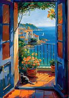 Henri Matisse Style Poster, Méditerranée, fenêtre ouverte, pastel