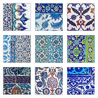 Collage of antique tiles with Turkish motifs