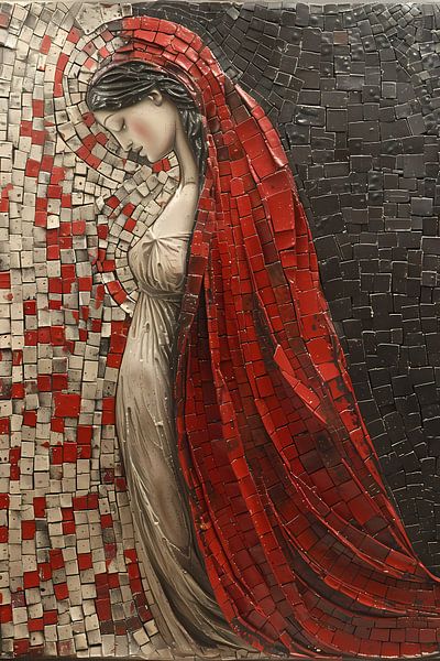 Mosaïque de voile rouge d'une femme élégante par Art & Soul Creations