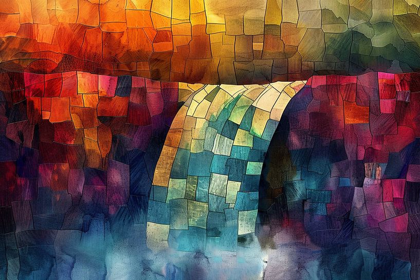 Colourful digital mosaic waterfall art by Art & Soul Creations