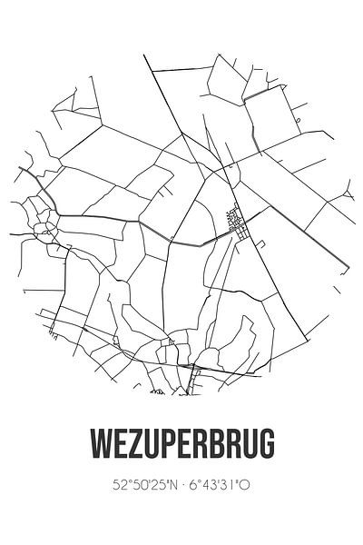 Wezuperbrug (Drenthe) | Karte | Schwarz und Weiß von Ortsdrucke