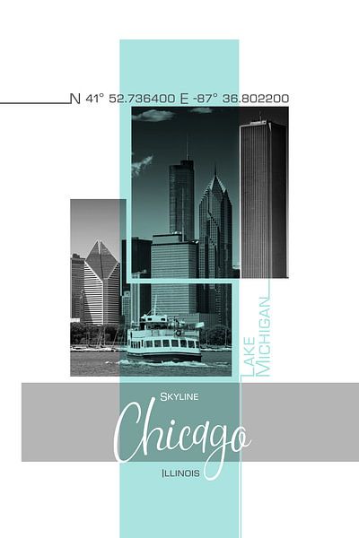 Poster Art CHICAGO Skyline | turquoise by Melanie Viola
