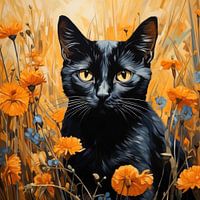 Black Cat and Flowers inspiré par Vincent van Gogh