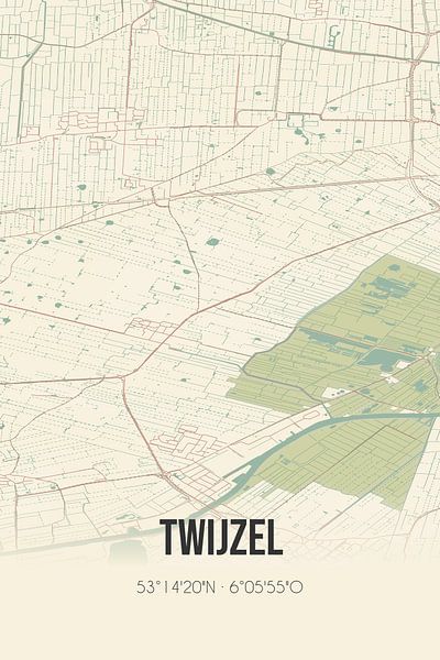 Vieille carte de Twijzel (Fryslan) par Affiches de lieux