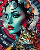 Portrait woman with cat Future Collage