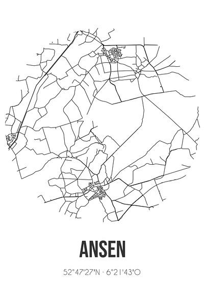 Ansen (Drenthe) | Karte | Schwarz und weiß von Ortsdrucke