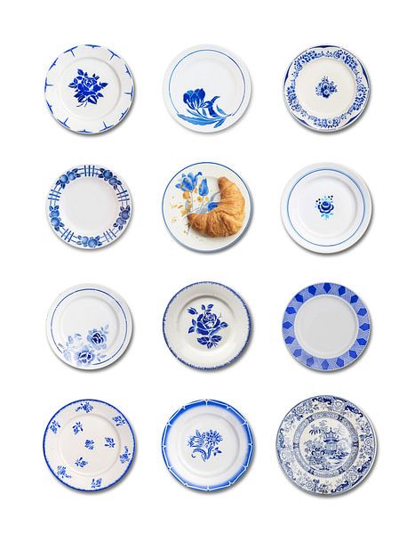 French plates white with blue croissant by Blond Beeld