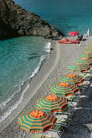 Summer in Cinque Terre Monterosso | Beach, umbrellas and sea | Photo print Italy travel photography
