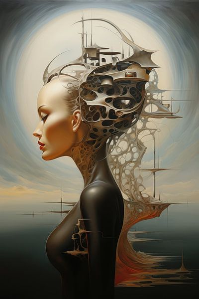 Digital created bizarre surrealist world with woman and landscape by Art Bizarre
