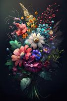Un bouquet de fleurs coloré sur fond noir
