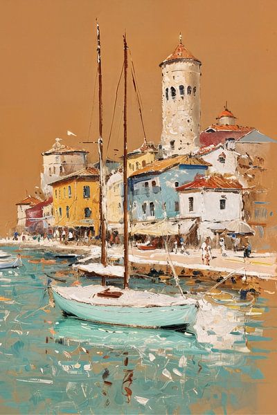 Village côtier impressionniste tranquille par Ljupka Kareska