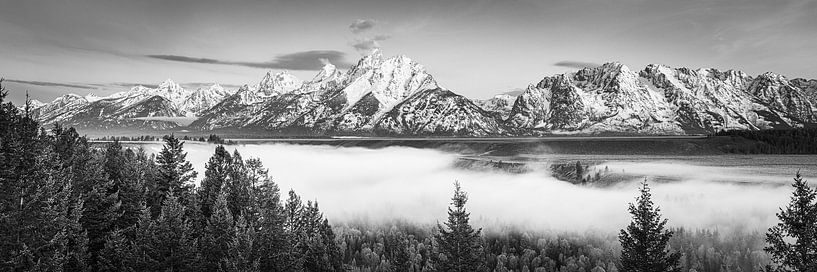 Panorama des Grand Tetons en noir et blanc, Wyoming par Henk Meijer Photography