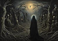 Dunkler Wald mit Totenköpfen