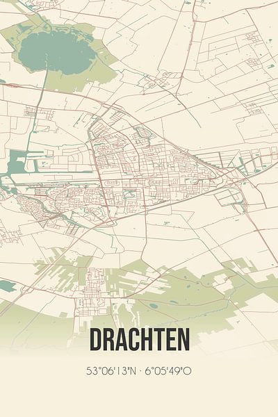 Vintage map of Drachten (Fryslan) by Prints of Place
