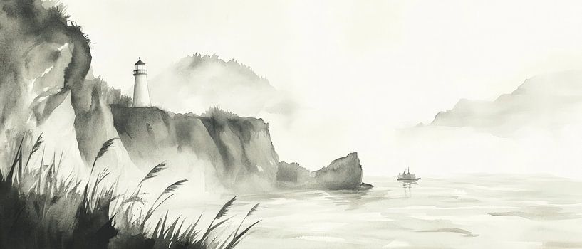 Lighthouse on a foggy coastline by Poster Art Shop