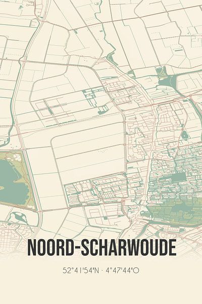 Alte Karte von Noord-Scharwoude (Nordholland) von Ortsdrucke