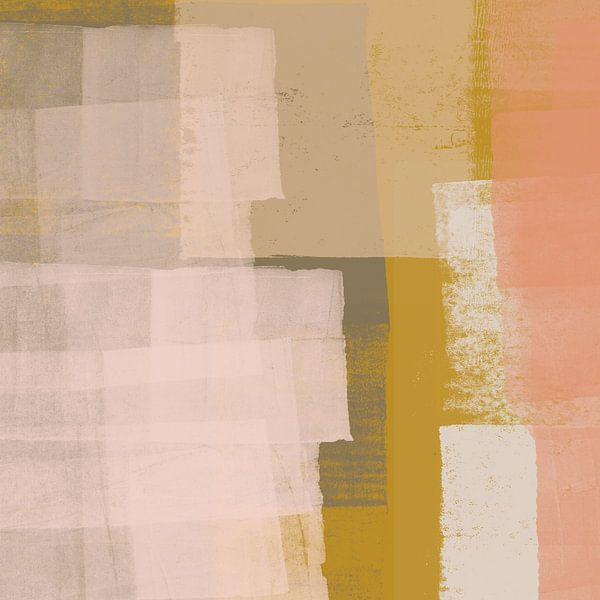 Abstrakte Malerei in Ocker, Weiß, Rosa, Taupe III von Dina Dankers