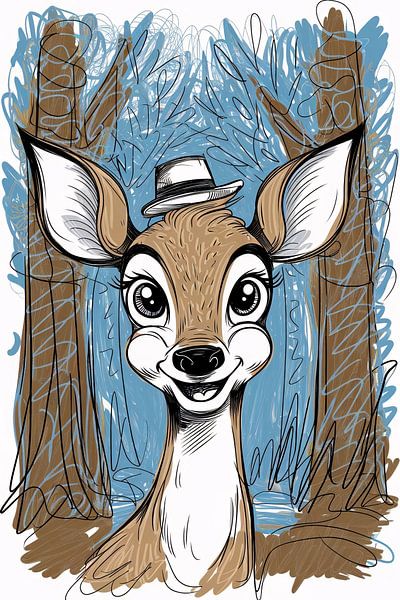 Cerf joyeux dans la forêt par Art & Soul Creations