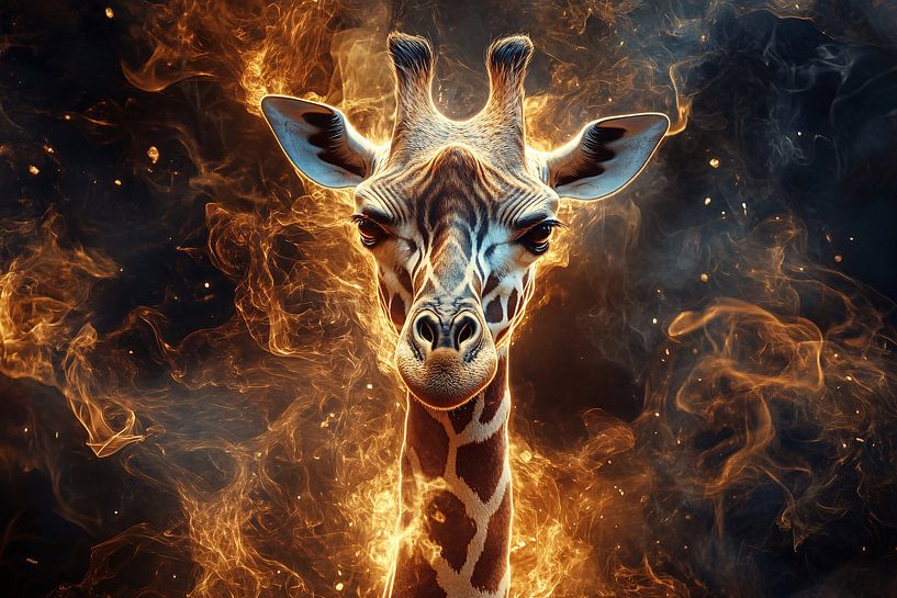 Giraffe in fiery setting by Art & Soul Creations