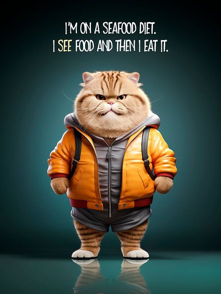 FUNNY CAT Seafood Diet by Melanie Viola