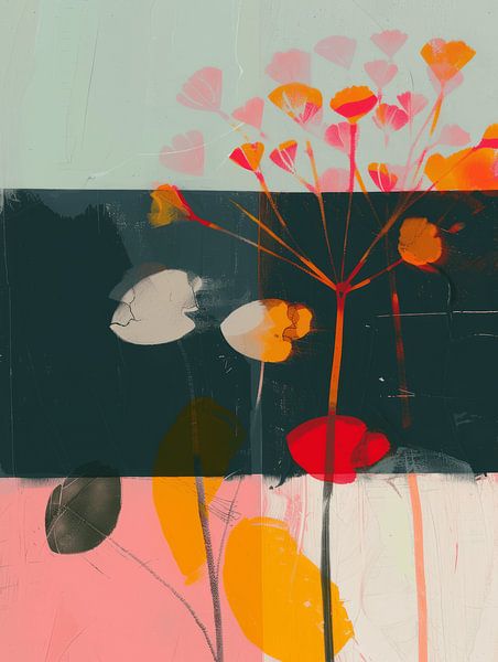 Kleurrijk, modern en abstract stilleven met botanische elementen van Studio Allee