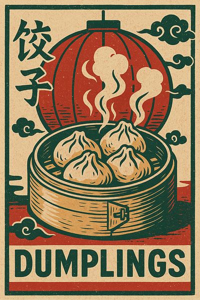 Retro Dumplings Poster – Vintage Chinese Street Food Wall Art by Travel Shop