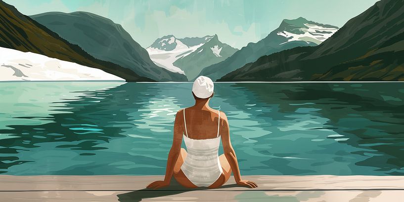 Baignade dans un lac de montagne suisse (format extrêmement large 1:2) par Frank Daske | Foto & Design