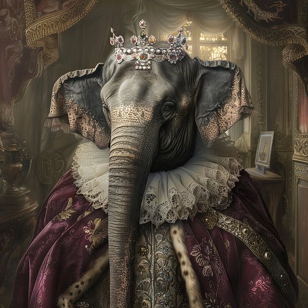 Eléphant royal - portrait animalier baroque avec couronne par Poster Art Shop
