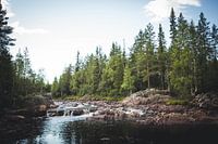 Scenic Sweden landscape with waterfall