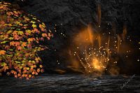 3d-Illustration. Flamme im Herbst.