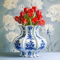 Modern Tulips in Classic Delft Blue Vase