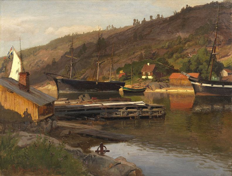 Hans Fredrik Gude, Husvik jetty, Drøbak, 1875 by Atelier Liesjes