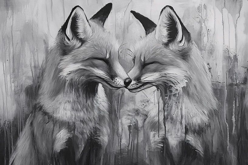 Renards en noir et blanc minimaliste par Imperial Art House