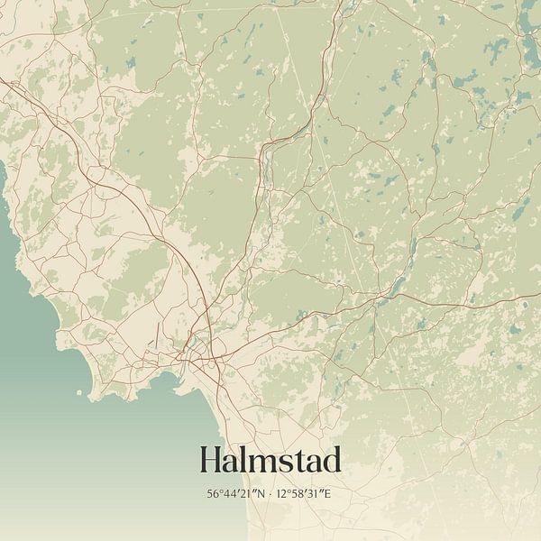 Alte Karte von Halmstad, Schweden. von Ortsdrucke