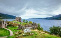 Urquhart Castle ruins on Loch Ness lake in the Scottish Highlands.  Scotland Deluxe!