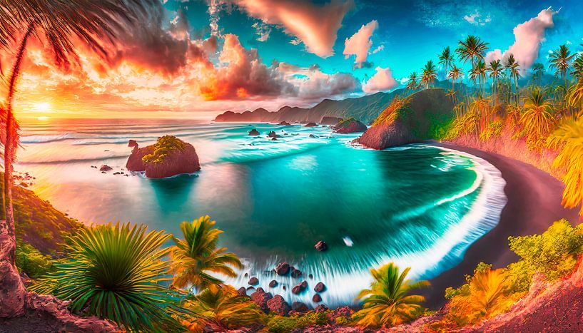 Strand mit Wellen und Landschaft von Mustafa Kurnaz