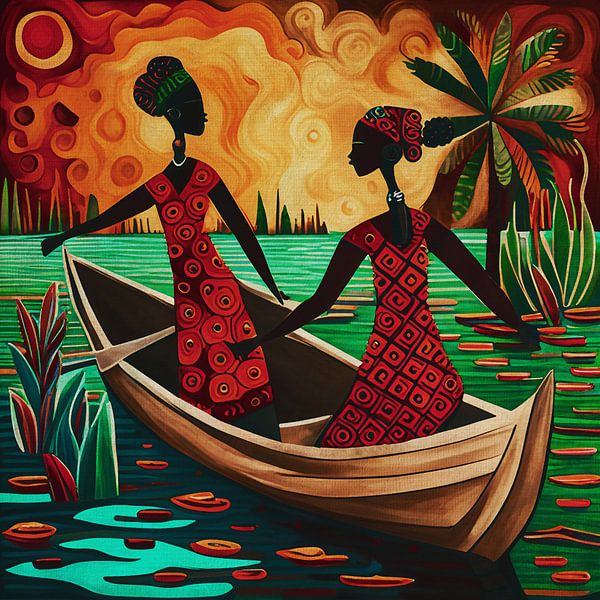 African girls sail to their school by Jan Keteleer
