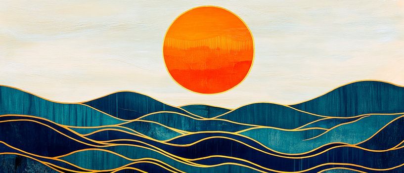 Sonnenuntergang über geschwungenen Wellen von Poster Art Shop