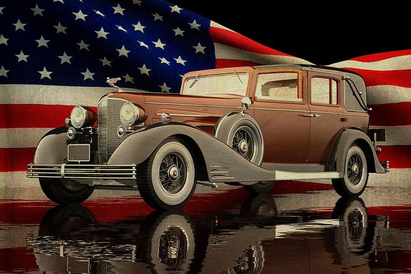 Cadillac V16 Town Car avec drapeau américain par Jan Keteleer