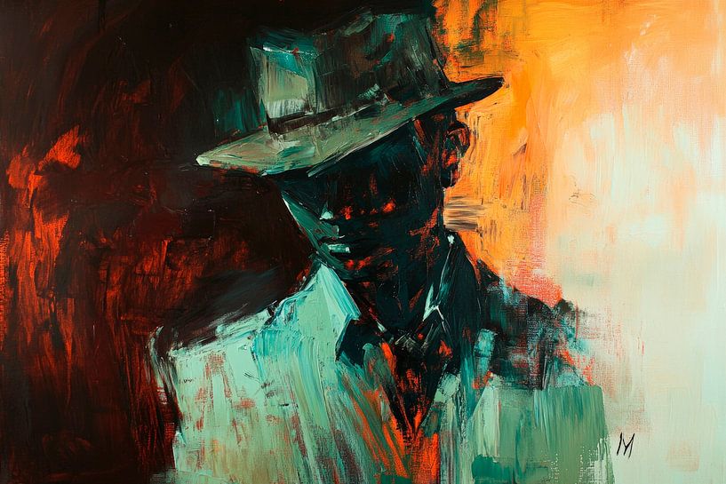 Mysterious portrait with hat and shadow by Poster Art Shop