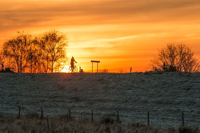 Biking on the dike at sunrise by Jonathan Vandevoorde