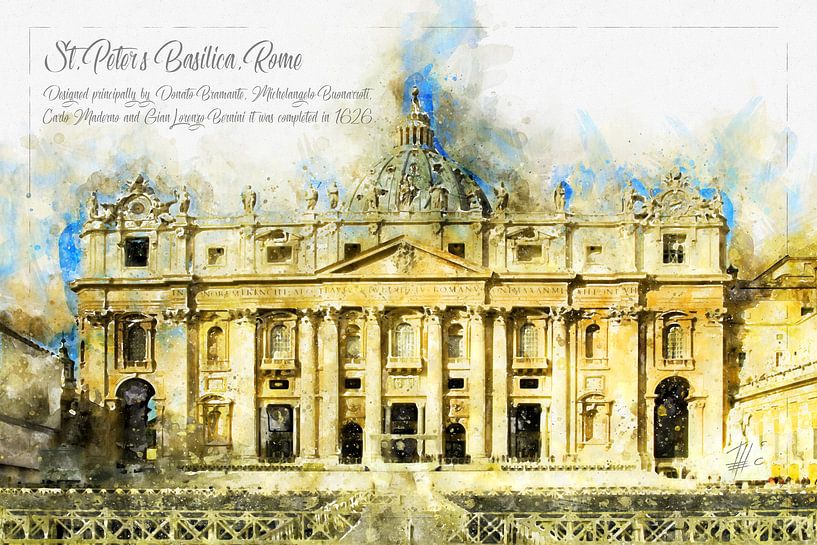 Petersdom, Aquarell, Rom von Theodor Decker