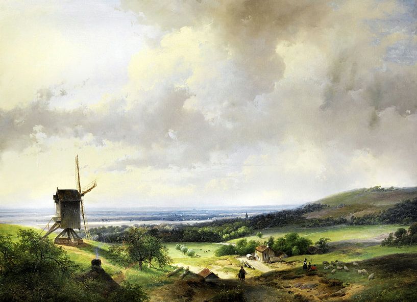 Andreas Schelfhout,Sommerlandschaft mit Windmühle von finemasterpiece