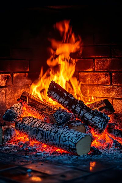 Feu de cheminée Flammes par Poster Art Shop