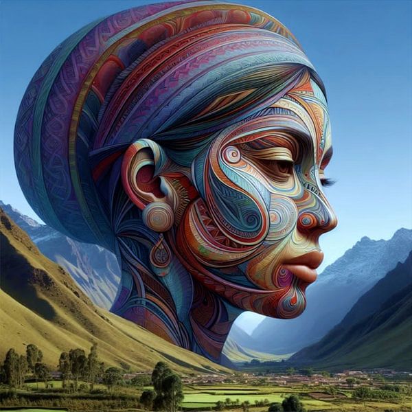 Woman with hat South America in landscape 1 by Yvonne van Huizen