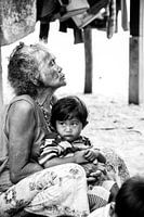 Thailand, woman with small child black and white minimalist life