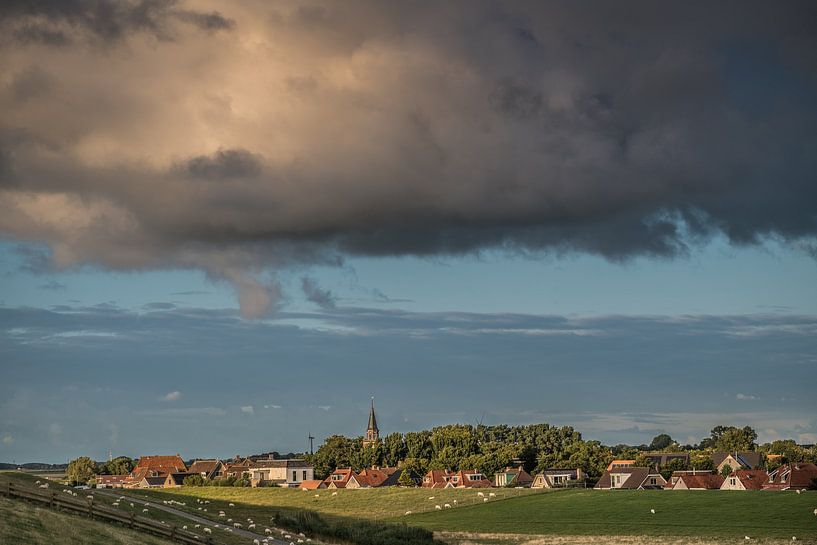 View of the Frisian dyke village of Zurich in the evening light by Harrie Muis
