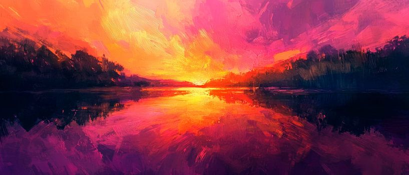 Colourful sunset by the lake by Poster Art Shop