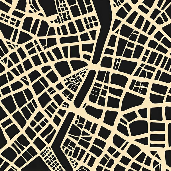 Wanddekoration: Abstrakter Stadtplan beige schwarz von Vlindertuin-Art