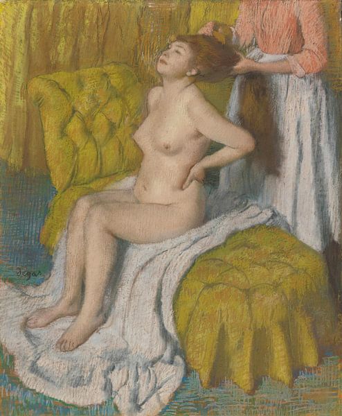 Frau lässt sich die Haare kämmen, Edgar Degas von Meisterhafte Meister